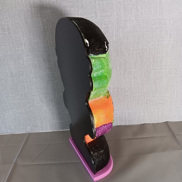 Halloween Frankenstein 12.25” Prop Decor Figure Hard Foam Glittered Pumpkin Goth - Picture 10 of 11